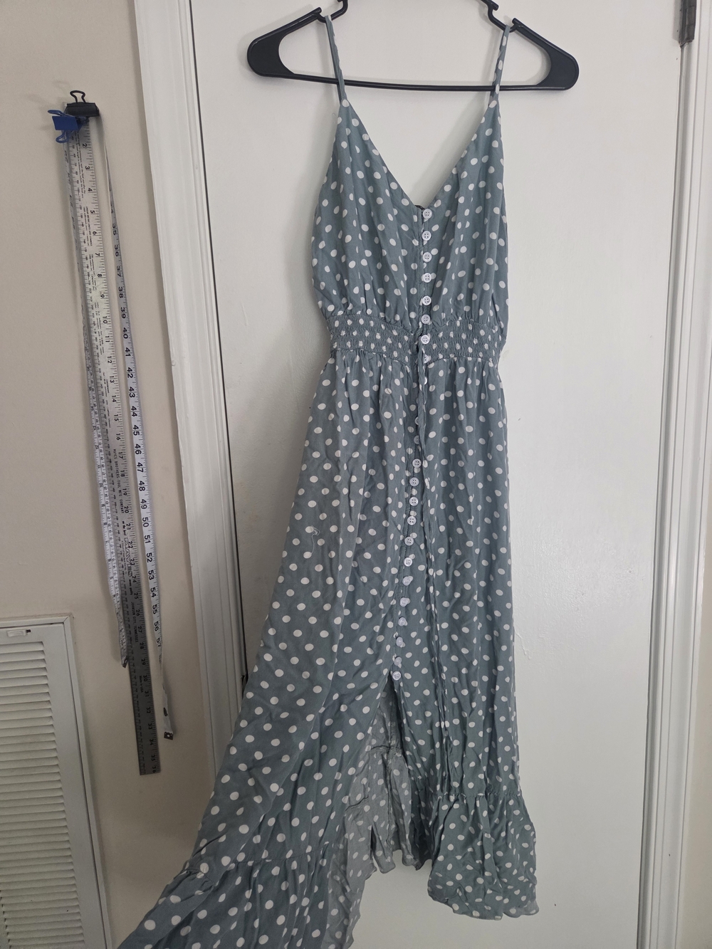 BTFBM Sage Green Polka Dot Button-Front Midi Dress